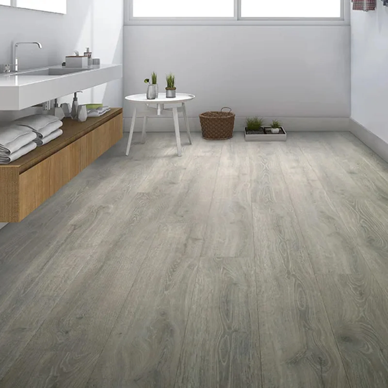 Water resistant laminate floors installed in bathroom