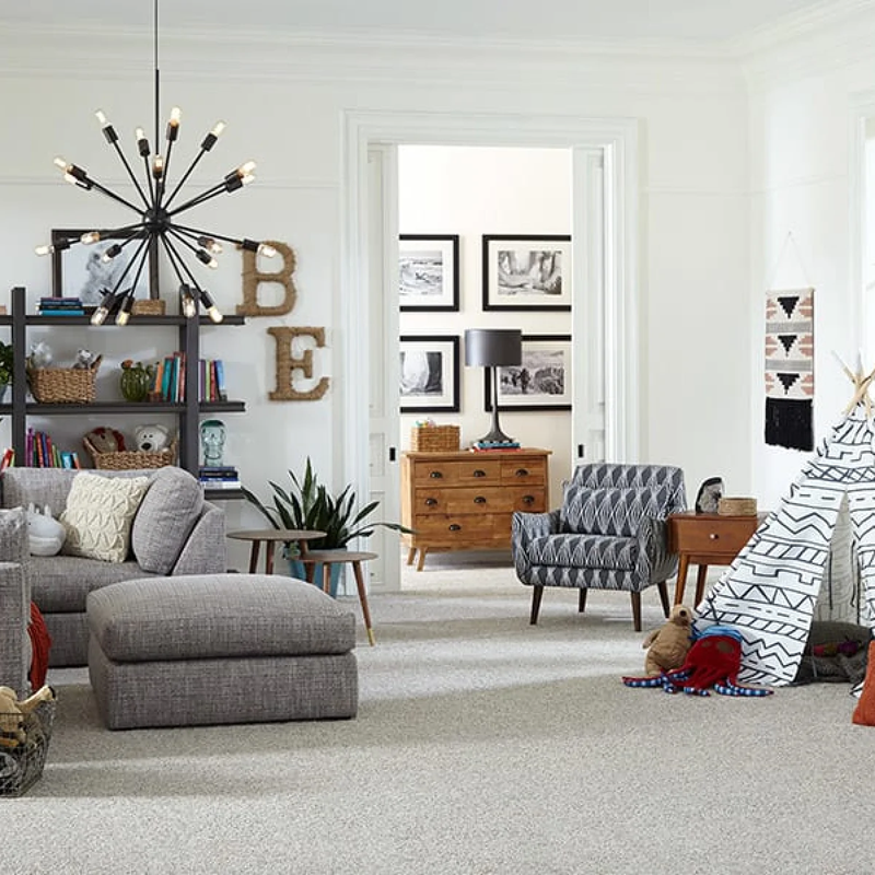 Family friendly carpet installed in great room